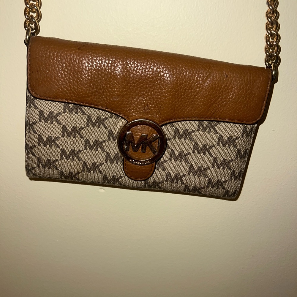 Michael Kors Tan and Brown Logo Crossbody Bag